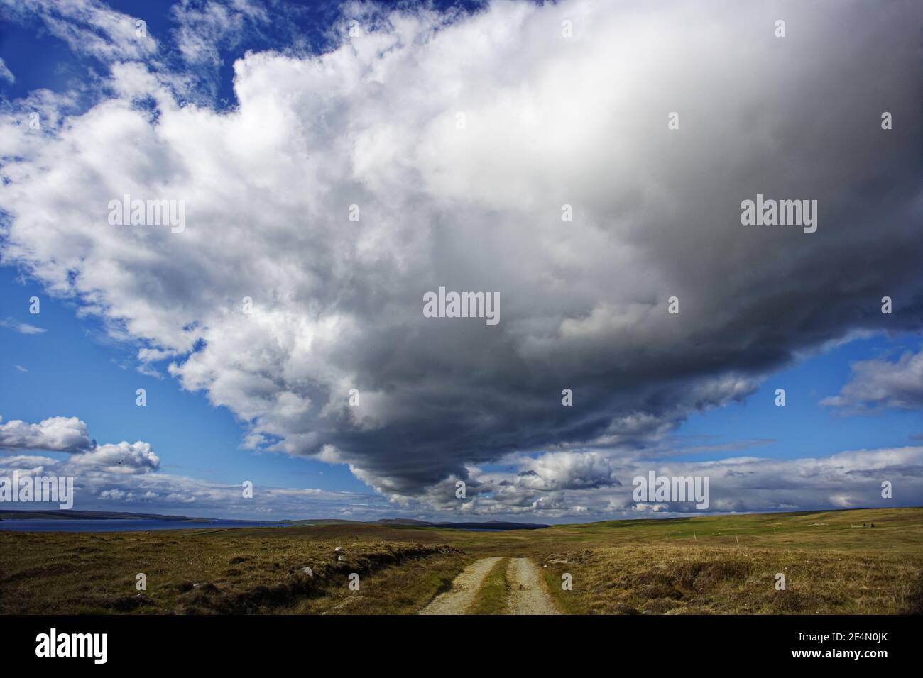 Stormy Sky over Moorland TrackFetlar, Shetland, UK LA005780 Stock Photo
