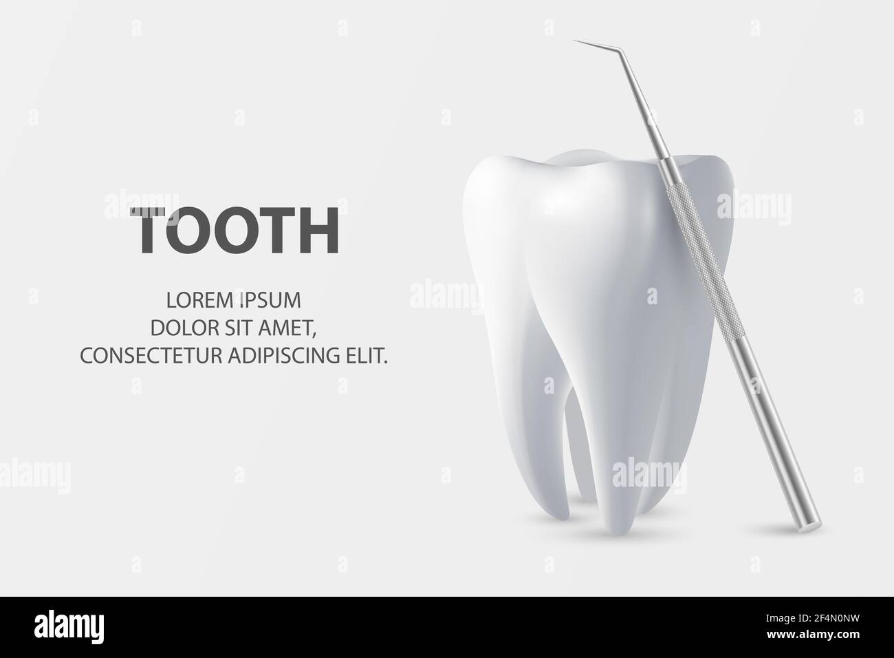 Vector 3d Realistic Tooth and Dental Probe for Teeth Closeup on White ...