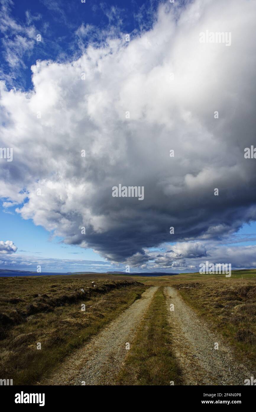 Stormy Sky over Moorland TrackFetlar, Shetland, UK LA005781 Stock Photo