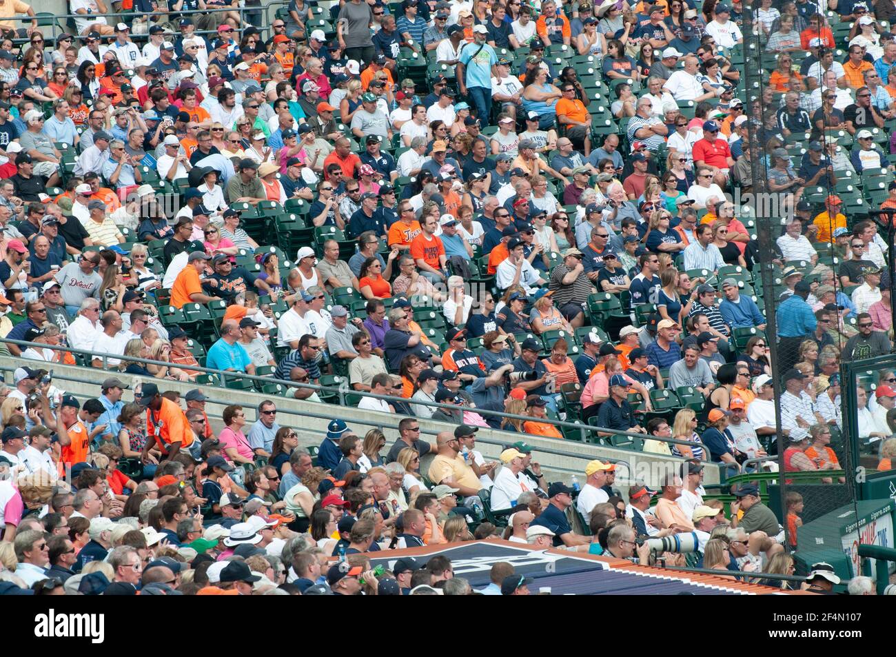 Hundreds of baseball fans in the stands of a Detroit Tigers game at Comerica Park in Detroit, Michigan Stock Photo