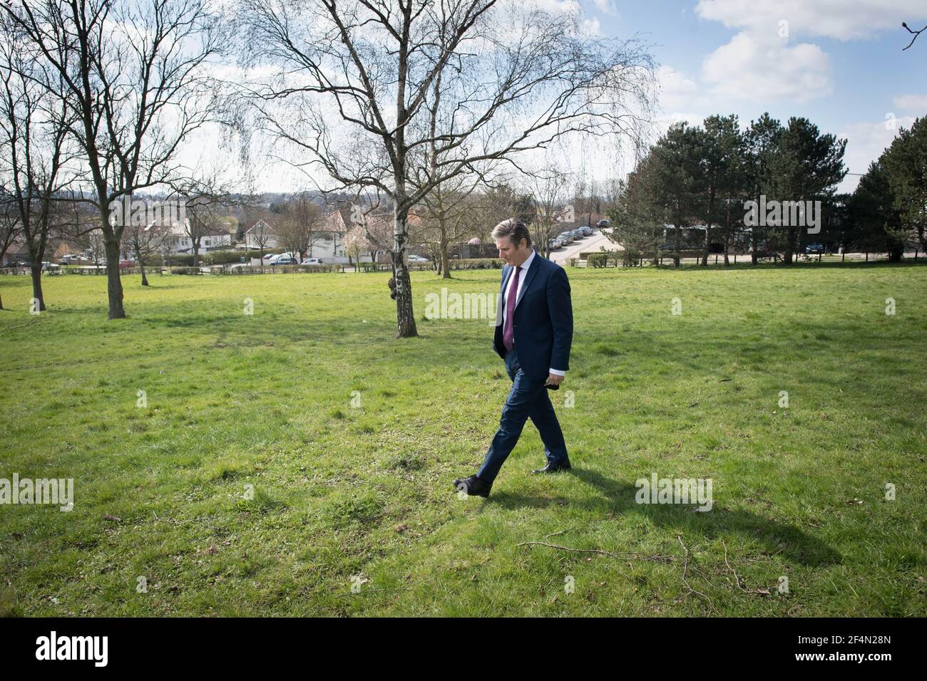 Labour Party leader Sir Keir Starmer walks to a television interview