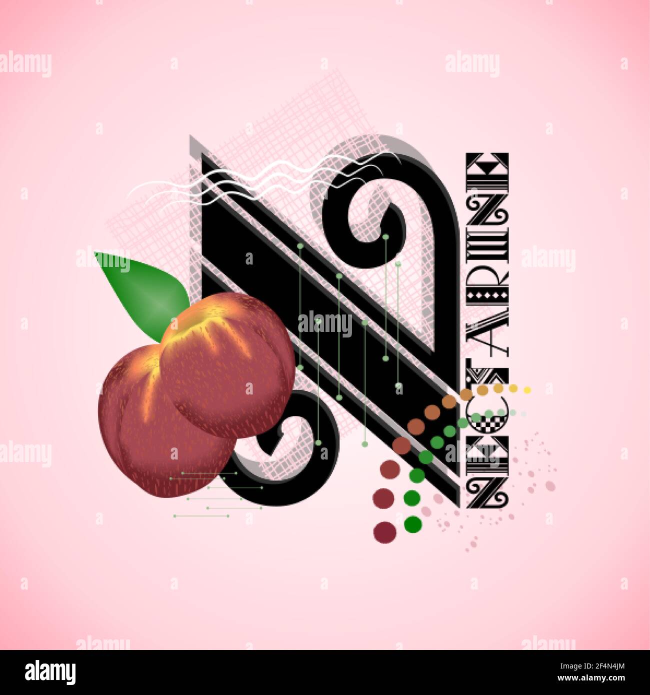 The letter N and Nectarine on a bright abstract background Stock Vector
