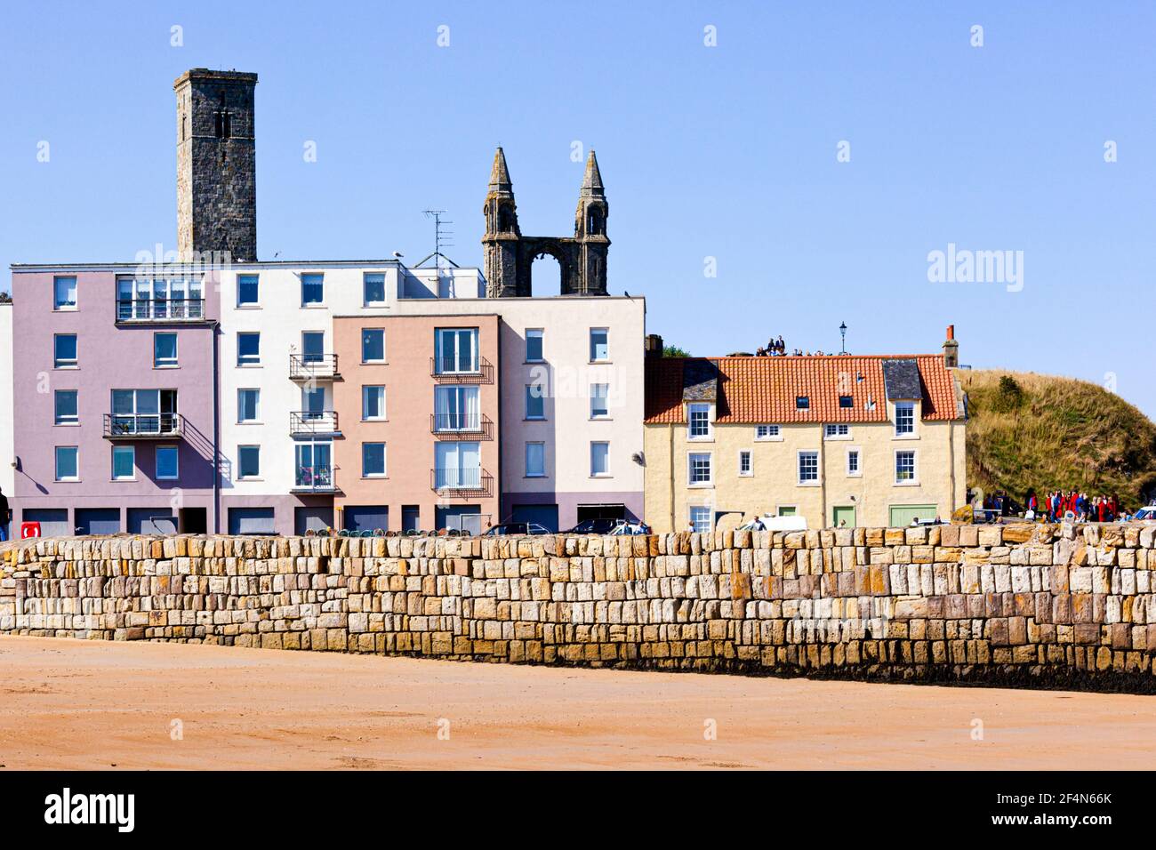 A mixture of old and new architecture beside the harbour at St Andrews, Fife, Scotland UK Stock Photo