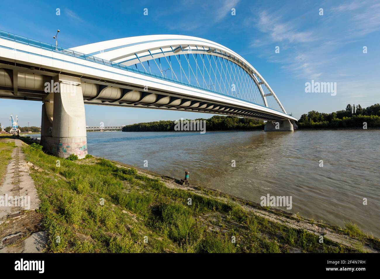 Apollo bridge on Danube river in Bratislava Stock Photo