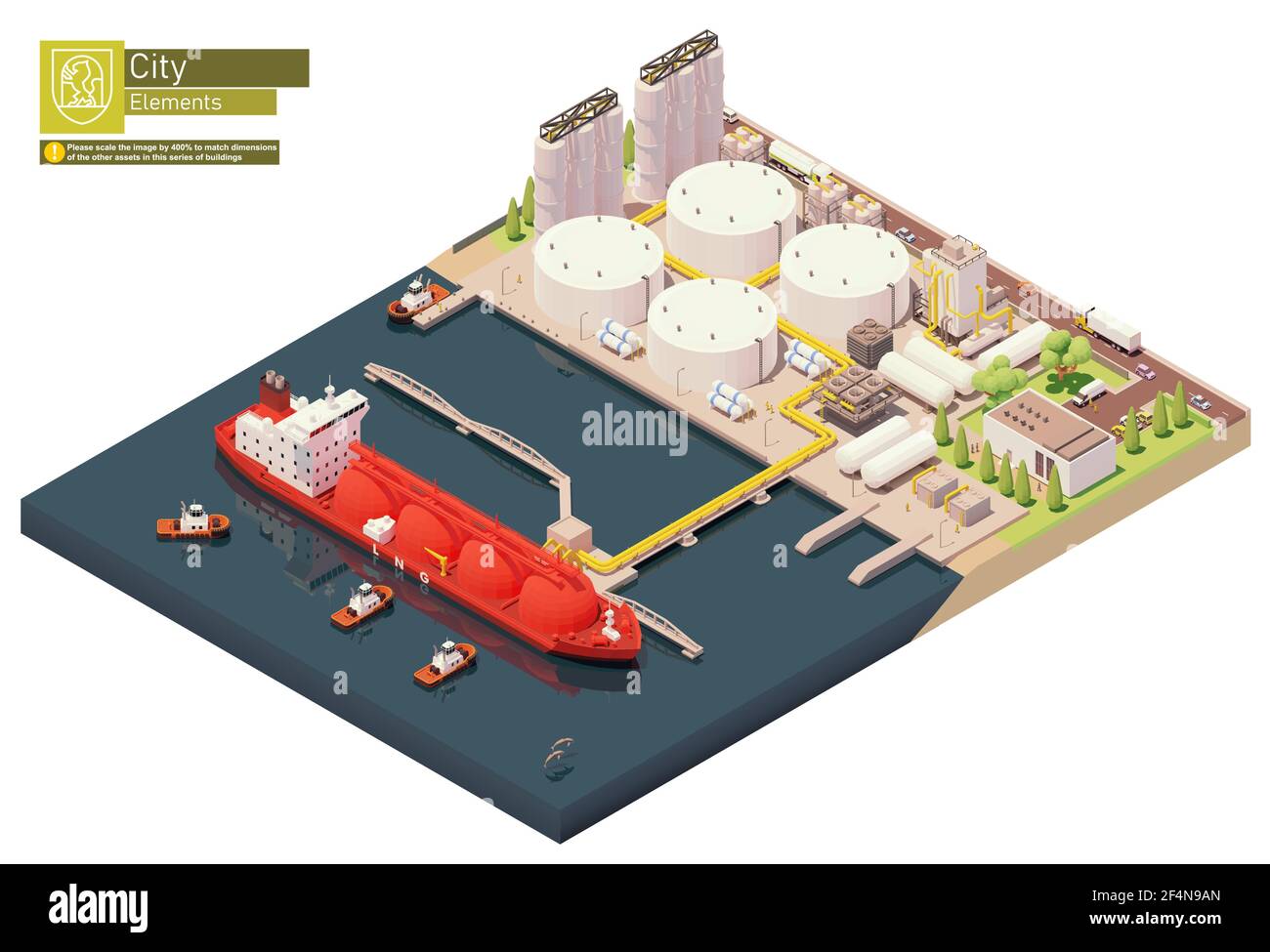 Vector isometric LNG carrier ship bunkering in LNG terminal Stock Vector