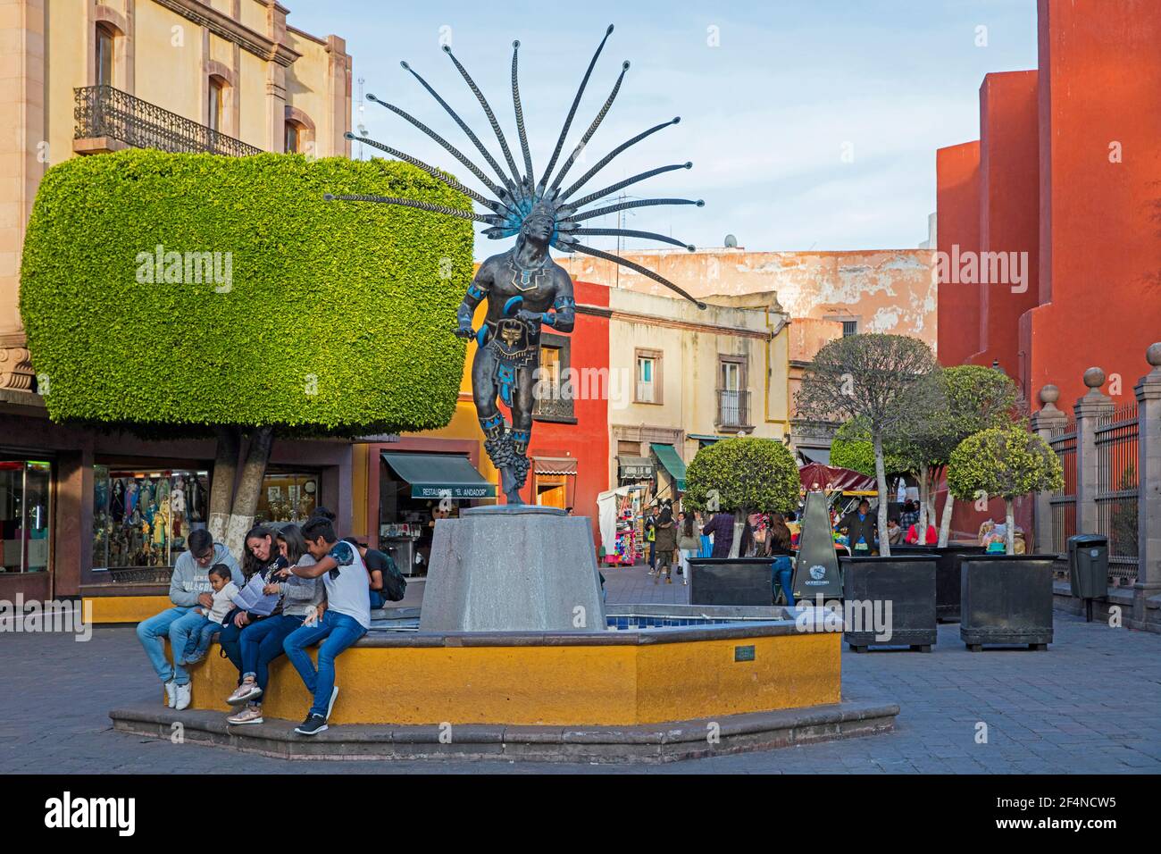 Statue of traditional Conchero / Chichimeca Dancer in downtown Querétaro City, North-Central Mexico Stock Photo