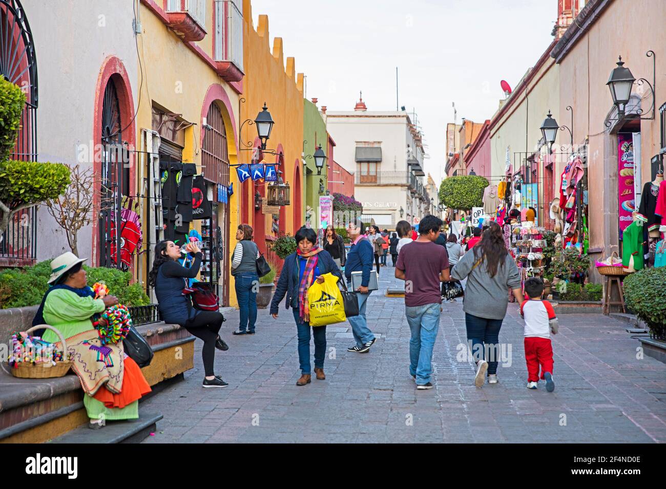 Shopping street in the historic city centre of Querétaro, North-Central Mexico Stock Photo
