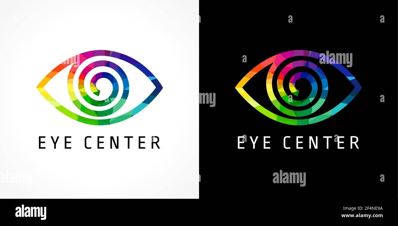 Eye centre coloured logo. Bright color stained, glasses logotype. Medical, healthcare, shop, ophthalmology diagnostic symbol. Stock Vector