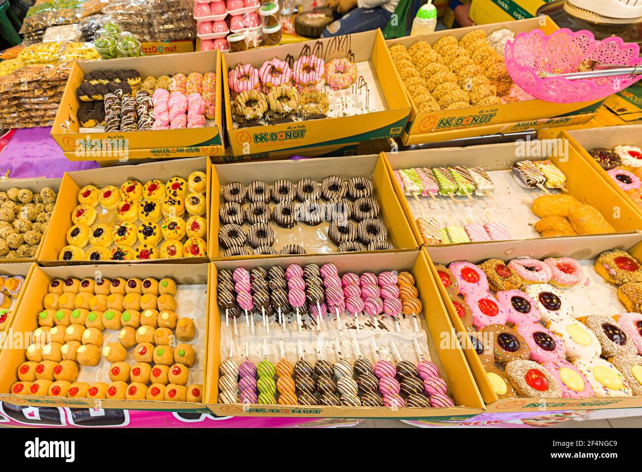 Confectionary on sale in market, Pakse, Laos Stock Photo