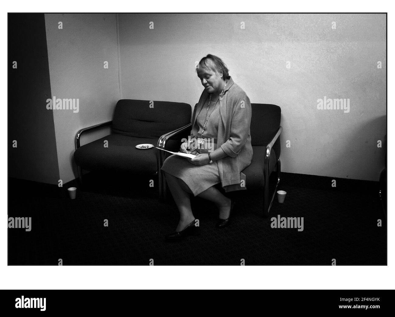 Mo Molam rehearses her last speech to the Labour faithfull backstage at The Labour Party Conference 2000 held in Brighton. Stock Photo