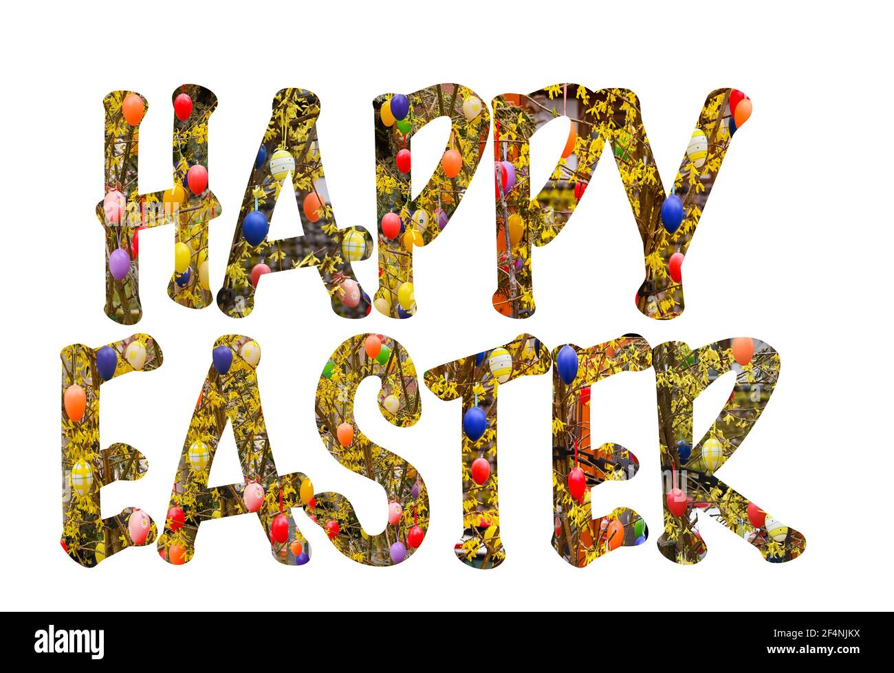 Happy Easter lettering with colorful Easter eggs Stock Photo