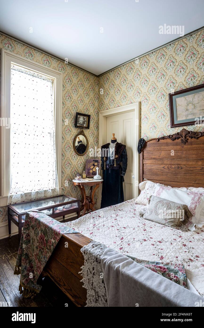 Bedroom, Barney Ford House Museum, Breckenridge, Colorado USA Stock