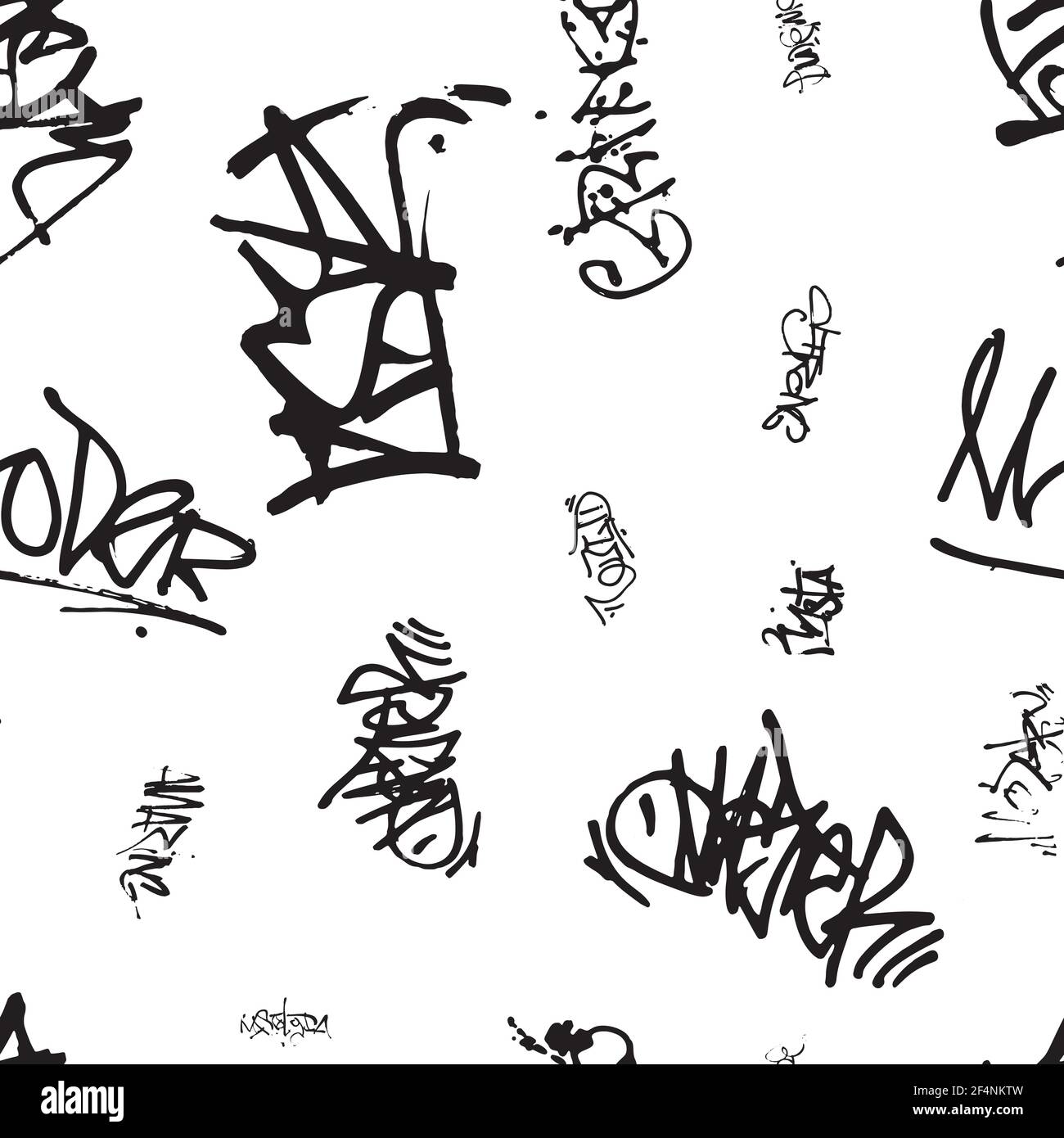 Vector graffiti seamless pattern with abstract tags, letters