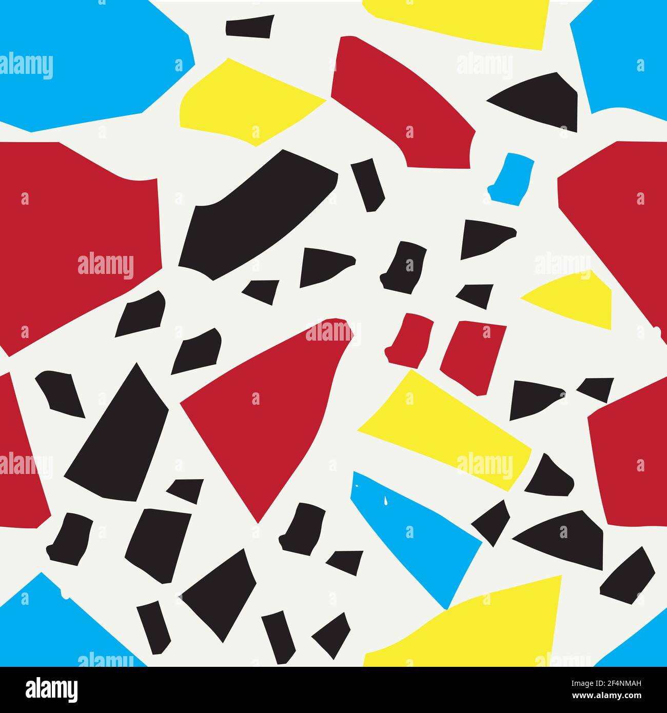 Abstract seamless patterns with graphic elements, chaotic shapeless shapes. Fashion 80-90s. Universal colorful textured for trendy projects. Stock Vector