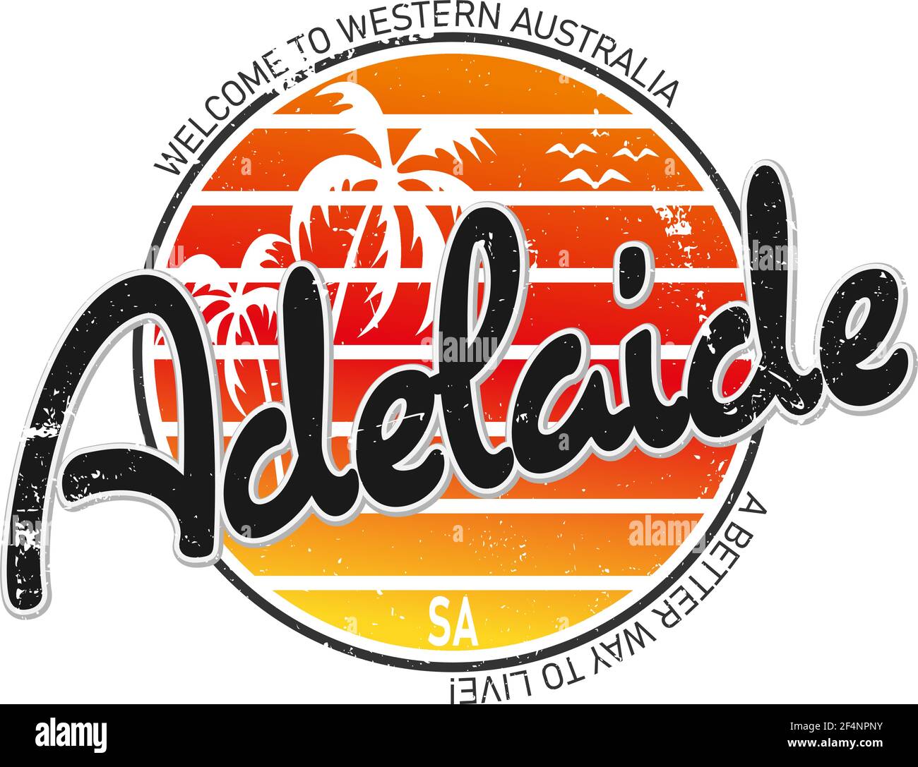 Adelaide Australia City Vector Art Round tshirt design logo Stock
