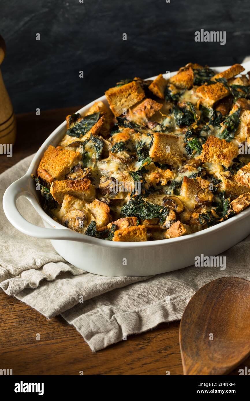Homemade Savory Bread Pudding with Eggs Cheese and Kale Stock Photo Alamy