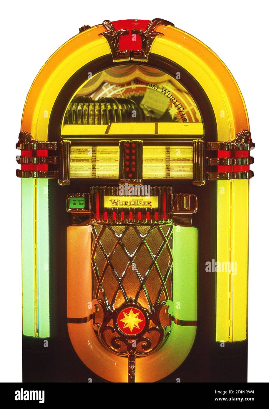 Brightly lit Wurlitzer jukebox, Caleta de Fuste, Fuerteventura, Canary Islands, Spain Stock Photo