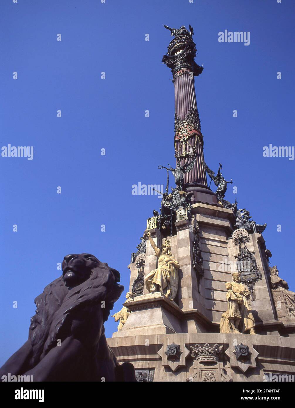 Monumento a Colón (Columbus Monument), La Rambla, Barcelona, Catalonia, Spain Stock Photo