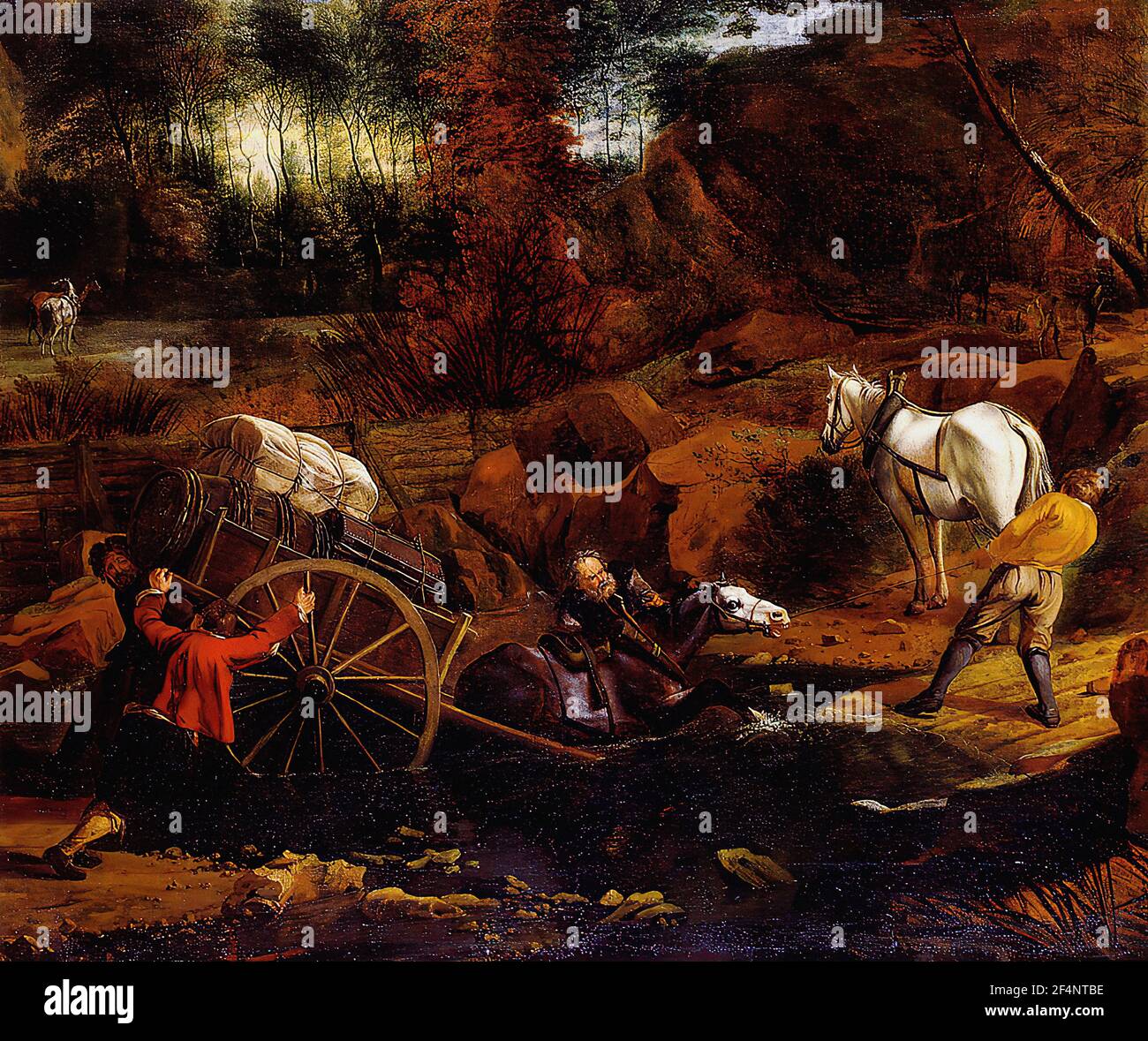 Jan Siberechts - Figures with Cart Horses Fording Stream Stock Photo ...