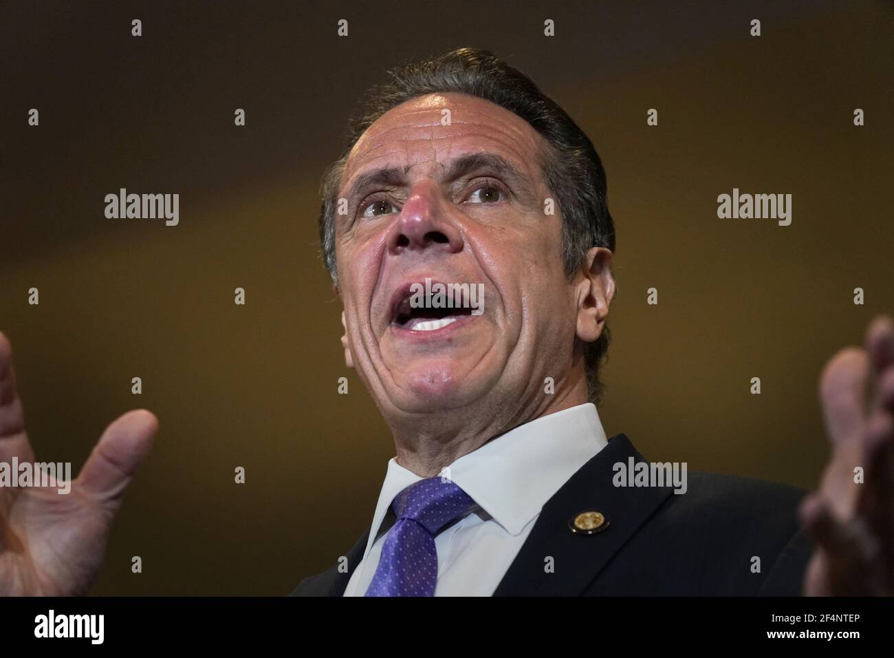 Mt. Vernon, United States. 22nd Mar, 2021. New York Governor Andrew Cuomo speaks at Grace Baptist Church, a new pop-up vaccination site, in Mt. Vernon, New York on Monday, March 22, 2021. Cuomo was there to encourage all people to get vaccinated, especially those in underserved communities that were the most effected by the pandemic. Pool Photo by Seth Wenig/UPI Credit: UPI/Alamy Live News Stock Photo
