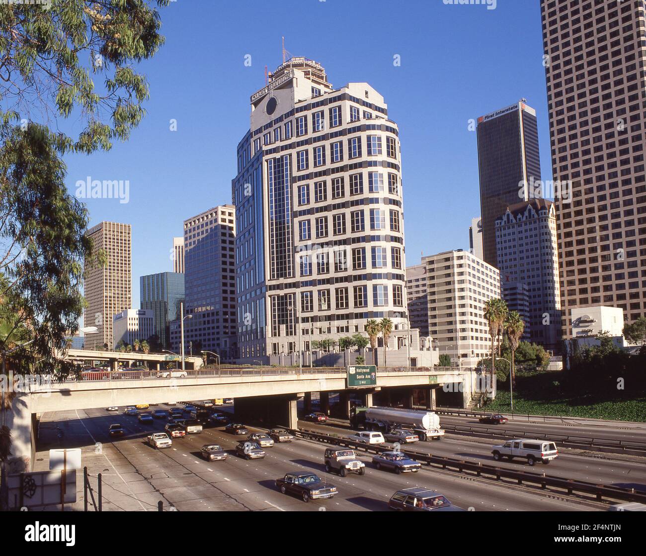 Freeway in downtown district, Los Angeles, California, United States of America Stock Photo
