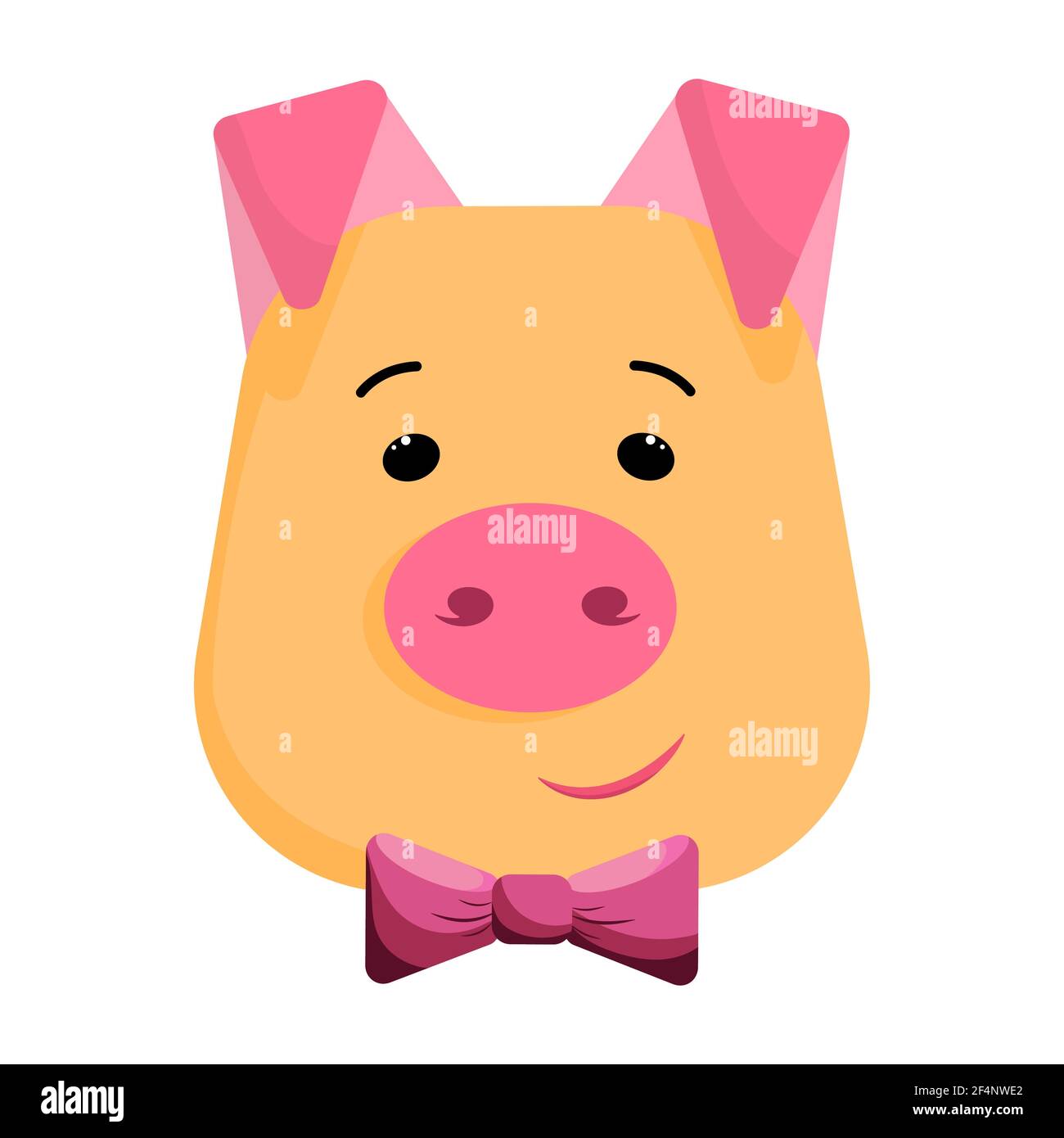 Nice piglet head with bow tie in vector, cartoon Stock Vector