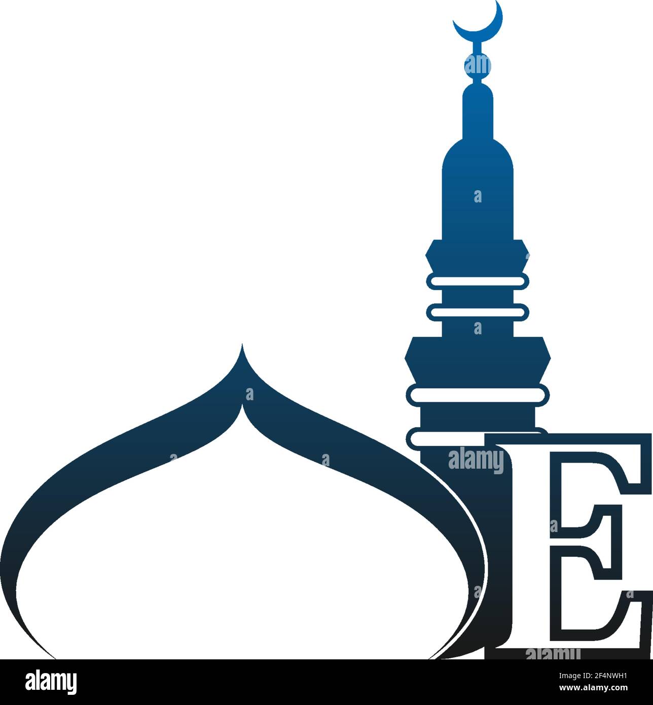 Letter E logo icon with mosque design illustration vector Stock Vector