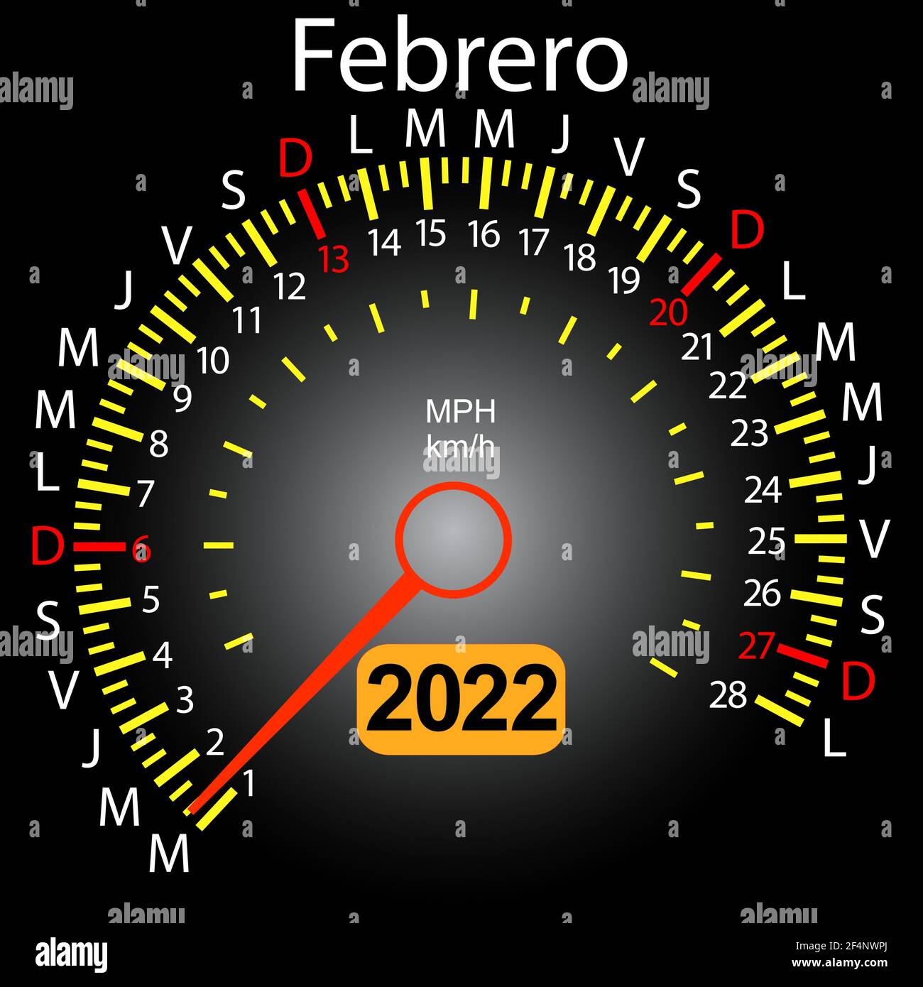2022year calendar speedometer car in Spanish February Stock Vector Image &  Art - Alamy
