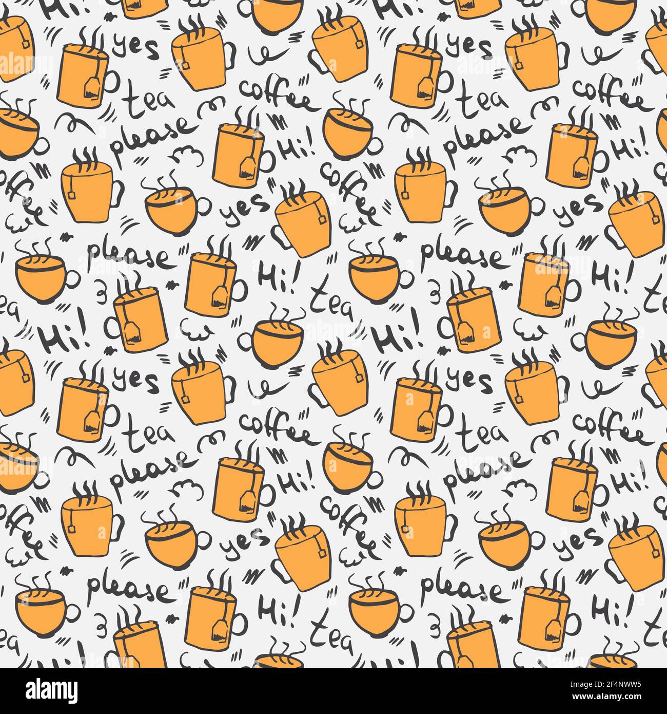 Orange doodle hot drink vector seamless pattern. Stock Vector