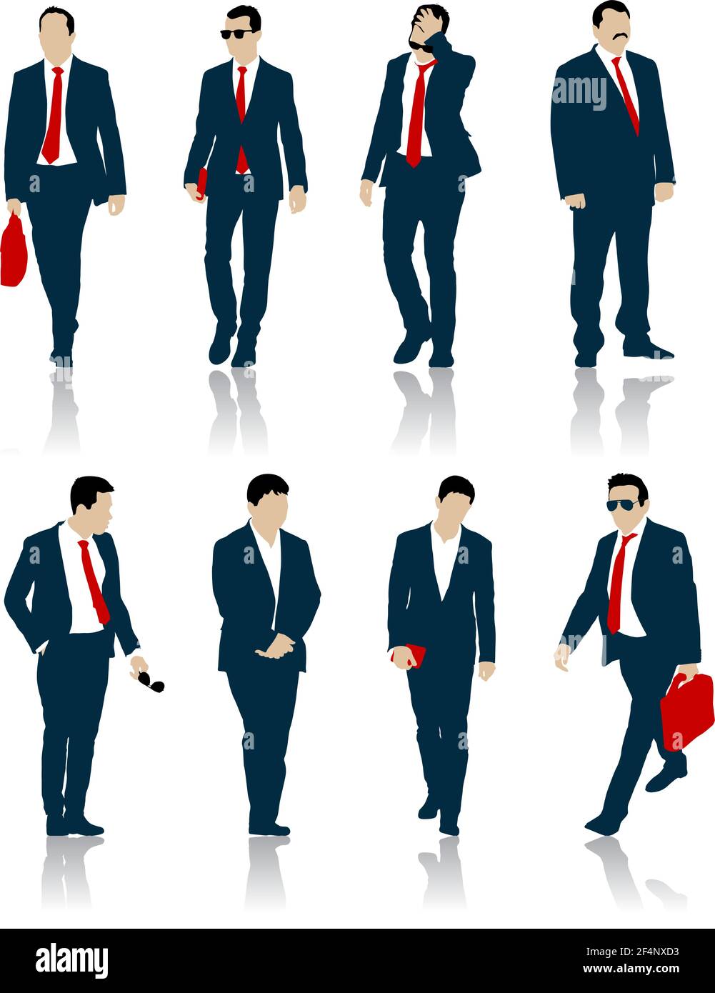 Set silhouette businessman man in suit with tie on a white background ...