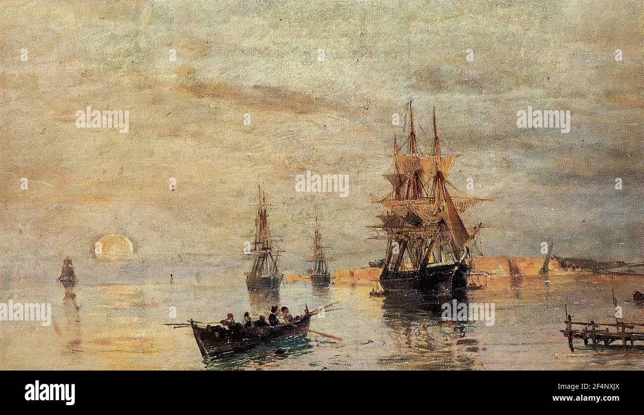 Konstantinos Volanakis - Sailing Ships Dawn Stock Photo - Alamy