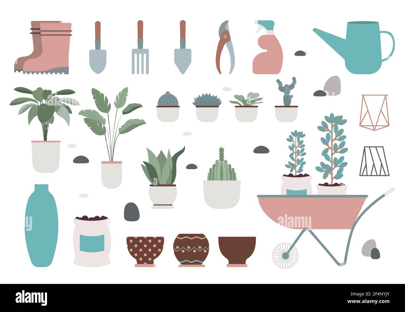 Home garden Vector icons set in flat design Garden tools, plants and ...