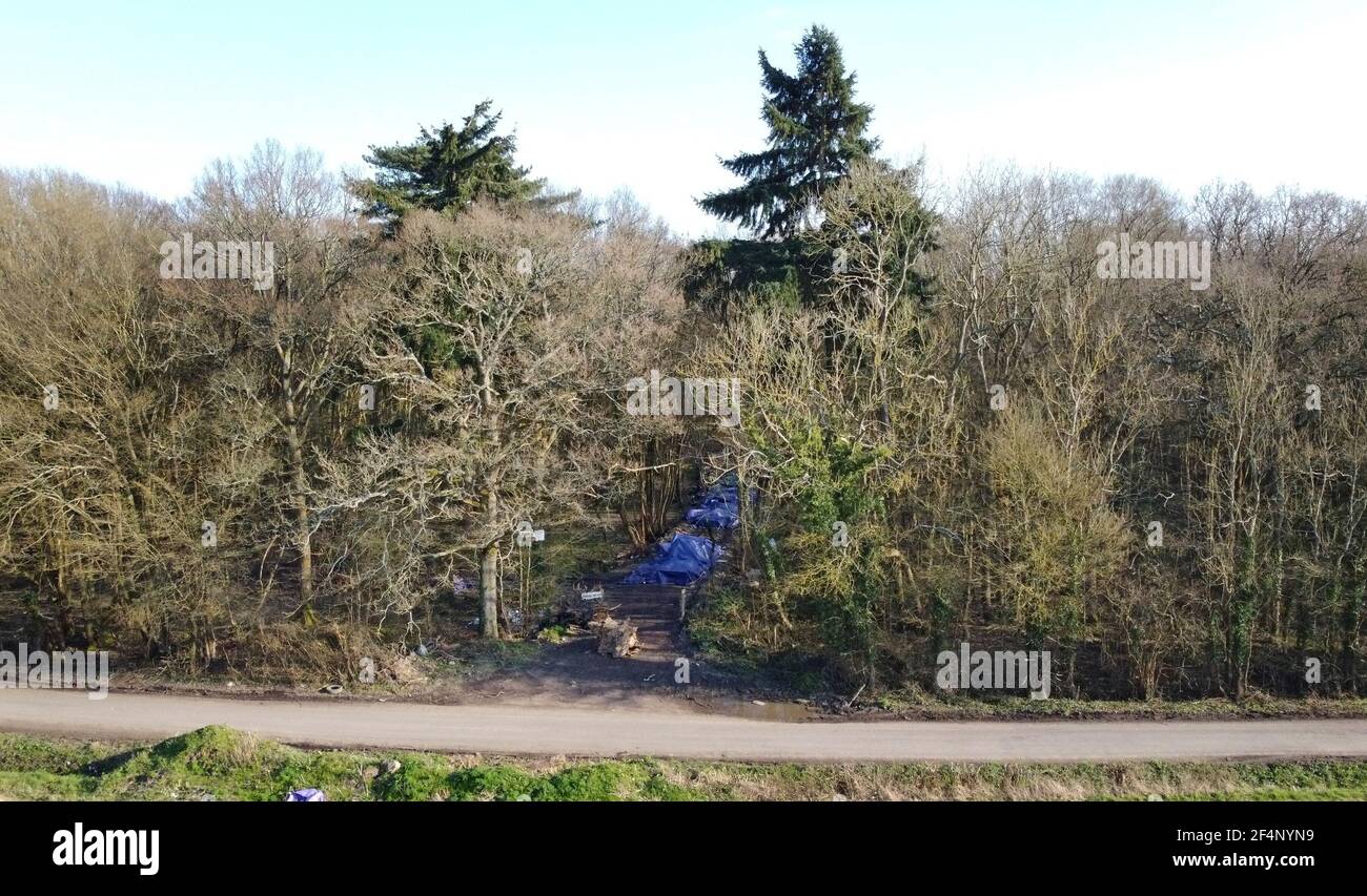 A view of entrance to Hoads Wood in Ashford, Kent, where the body of