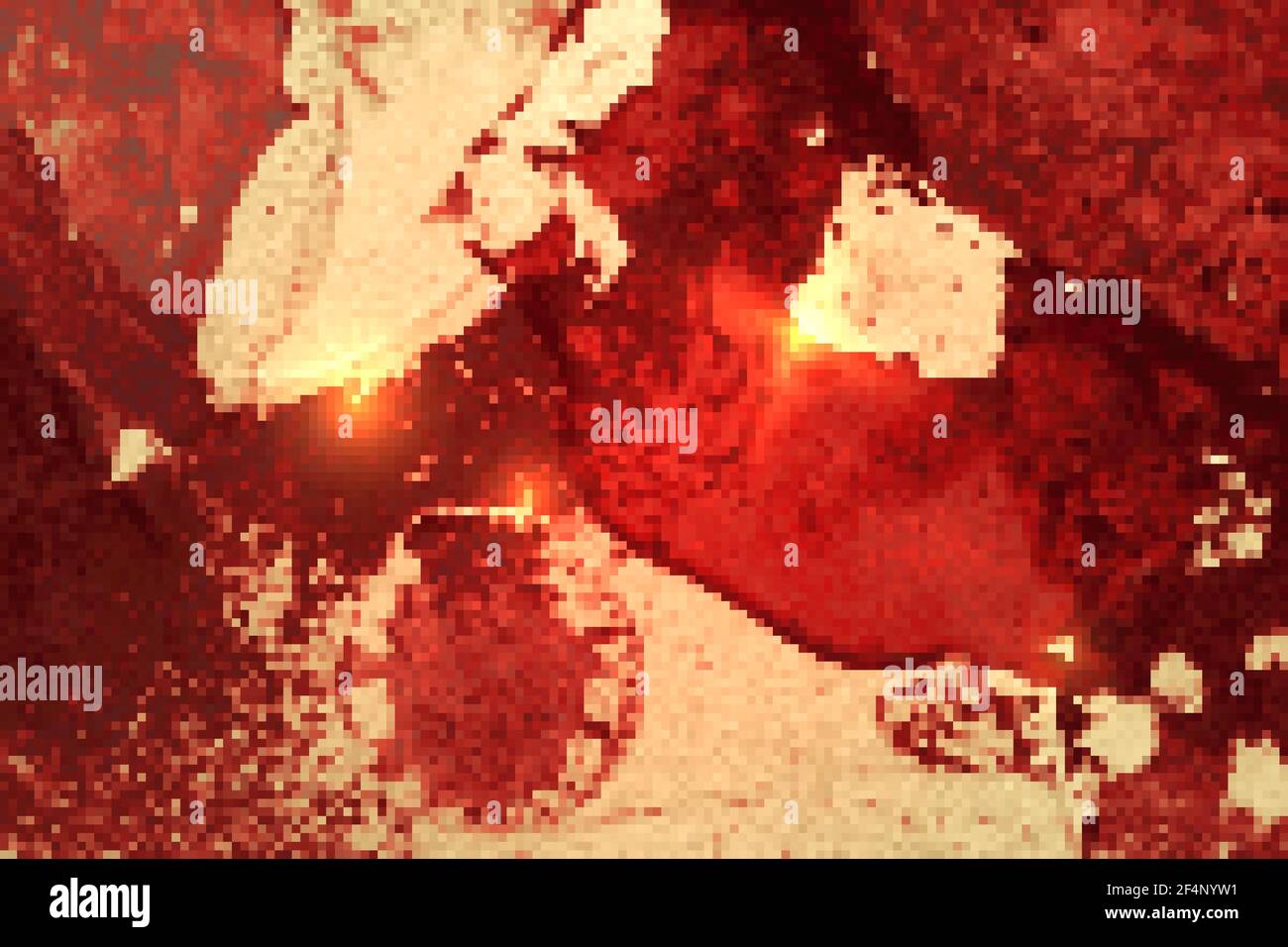 Red and gold pattern with texture of geode and sparkles. Abstract