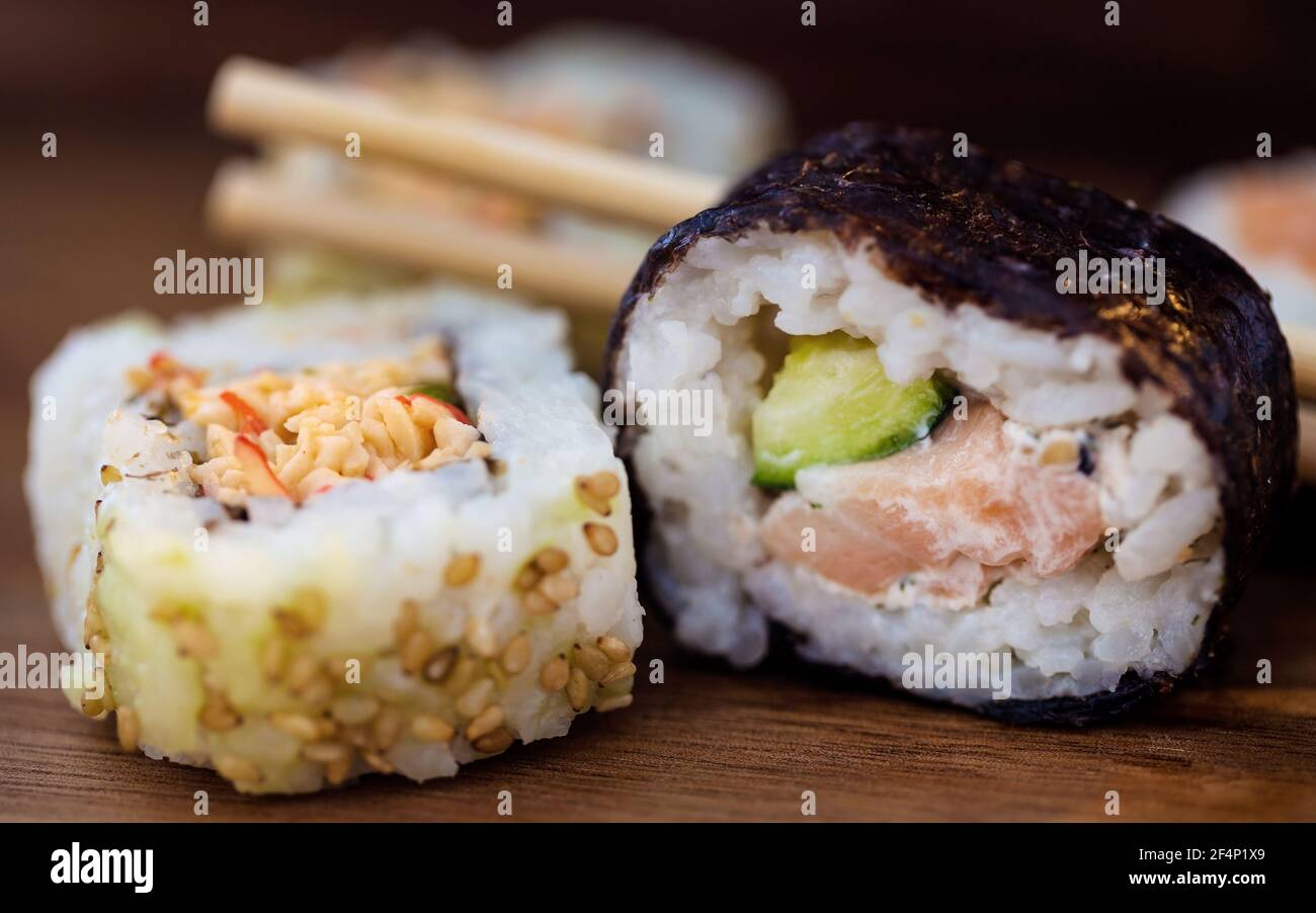 Sushi assorted as serving Japanese dish Stock Photo Alamy