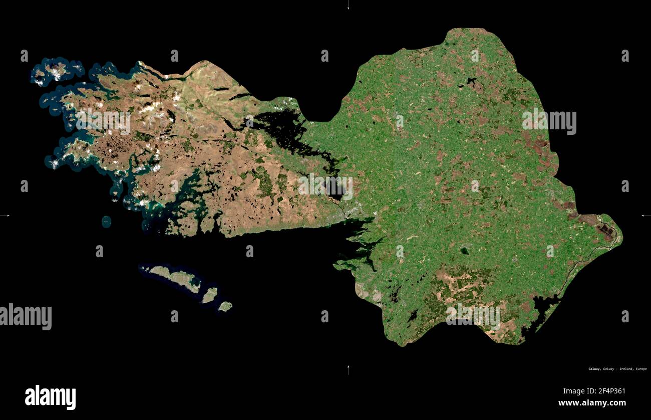 Galway, county of Ireland. Sentinel2 satellite imagery. Shape isolated