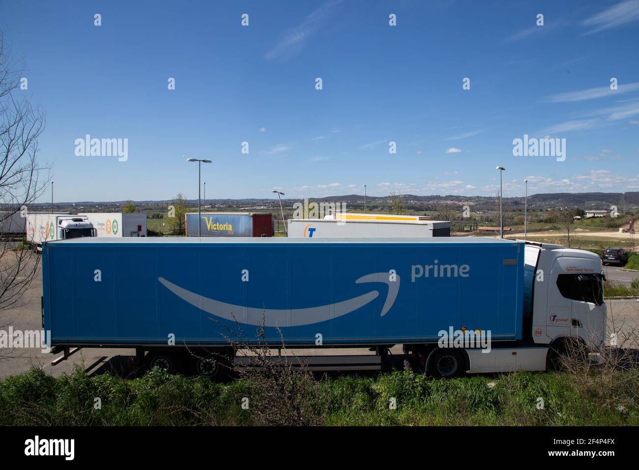 Roma, Italy. 22nd Mar, 2021. (3/22/2021) View of an Amazon Prime shipping truck near Amazon's FCO1 factory in Passo Corese (Photo by Matteo Nardone/Pacific Press/Sipa USA) Credit: Sipa USA/Alamy Live News Stock Photo