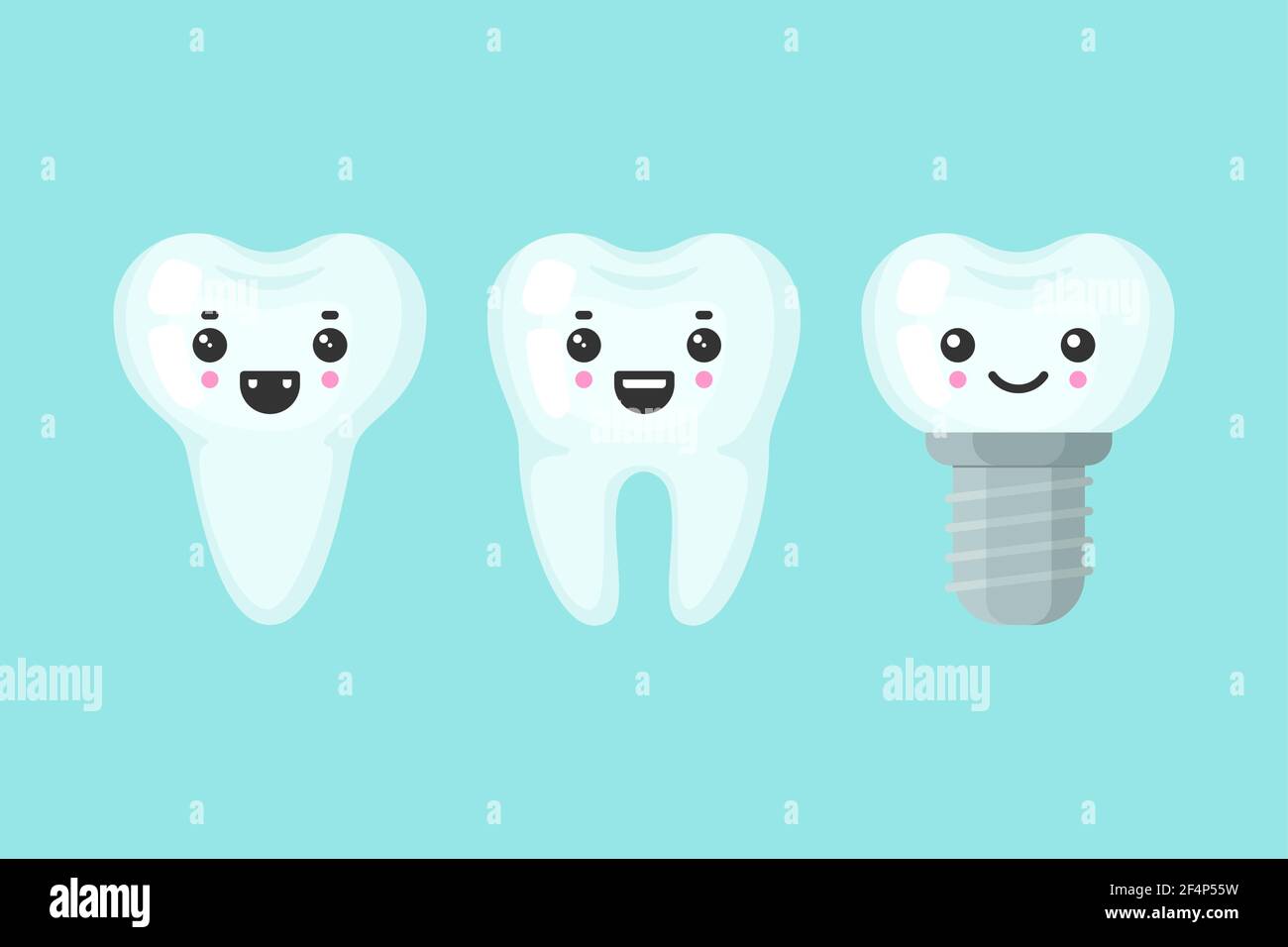 Cute teeth colorful vector set with different emotions. Different tooth ...