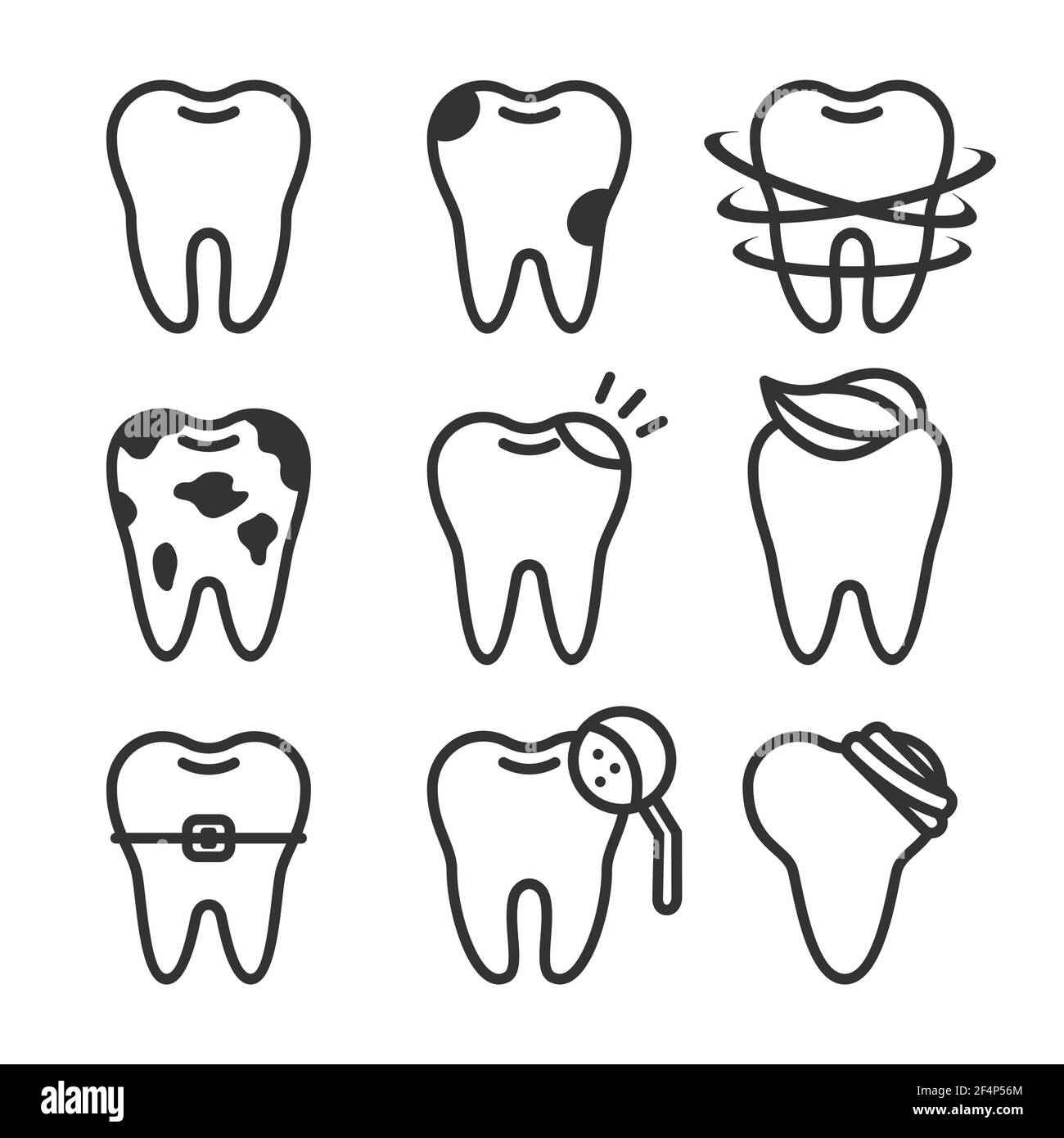 Cute teeth line style vector set with different tooth conditions Stock ...