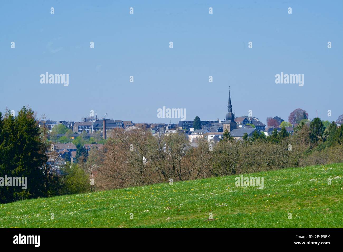 Skyline of Wermelskirchen under a blue sky Stock Photo