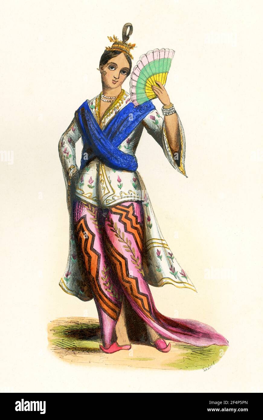 This 1840s illustration shows a noble from Burma, present-day Myanmar. Myanmar (formerly Burma) is a Southeast Asian nation of more than 100 ethnic groups, bordering India, Bangladesh, China, Laos and Thailand. Stock Photo
