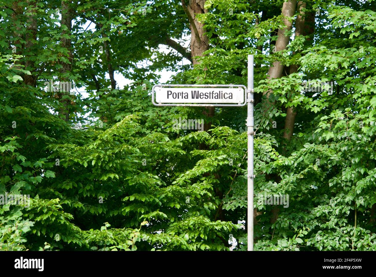 Road sigen Porta Westfalica with a green background Stock Photo
