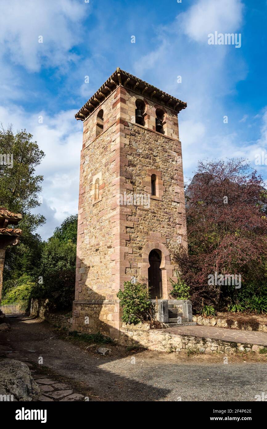Santa Maria de Lebena small hermitage in Vega de Liebana, Cantabria, Spain. It was constructed in 925, and it is one of the best Pre-Romanesque art ex Stock Photo