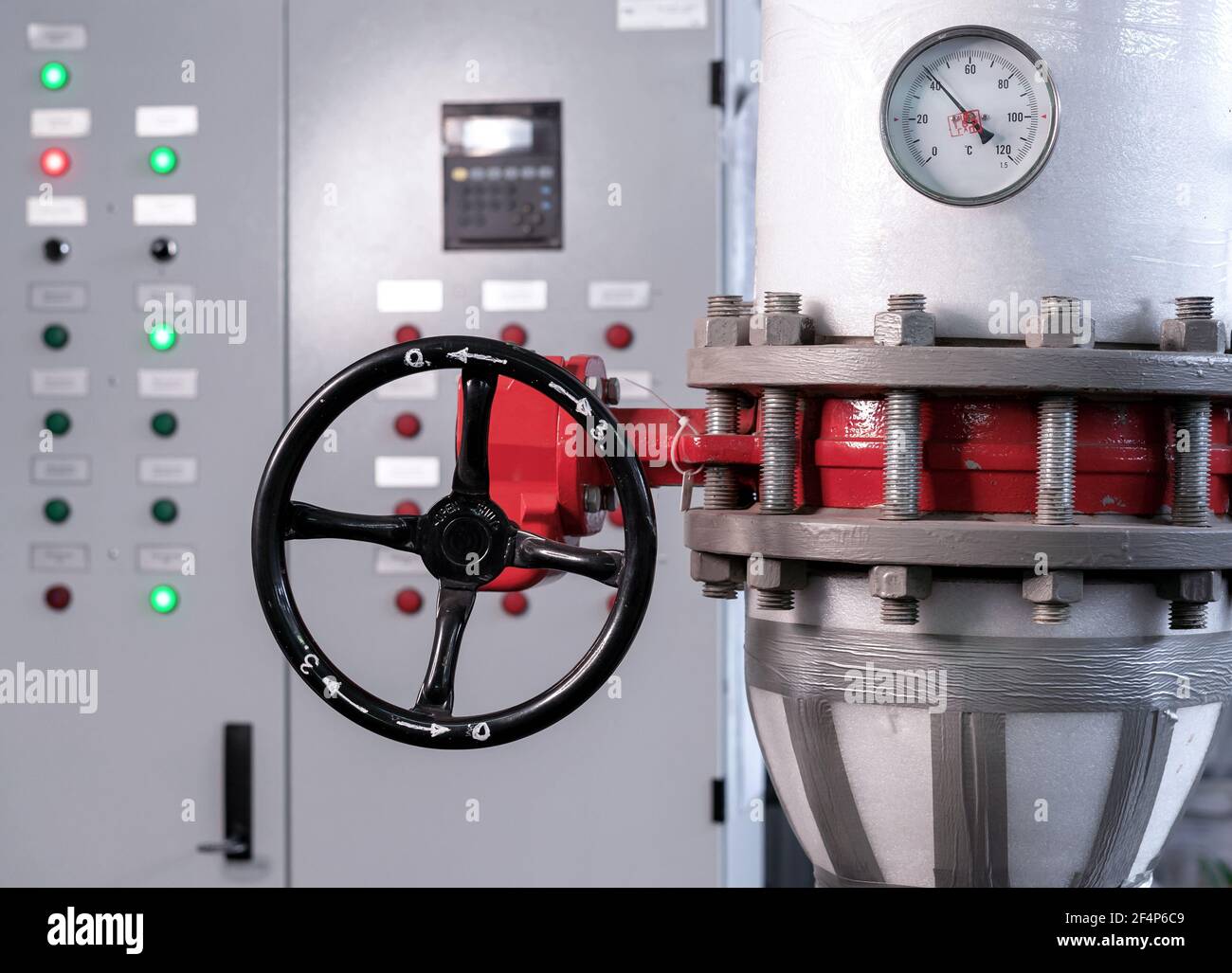 Gas shutoff valve at gas processing station. Valve on the gas boiler