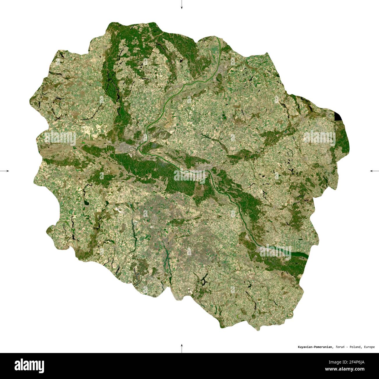 Kuyavian-Pomeranian, voivodeship|province of Poland. Sentinel-2 satellite  imagery. Shape isolated on white. Description, location of the capital.  Cont Stock Photo - Alamy