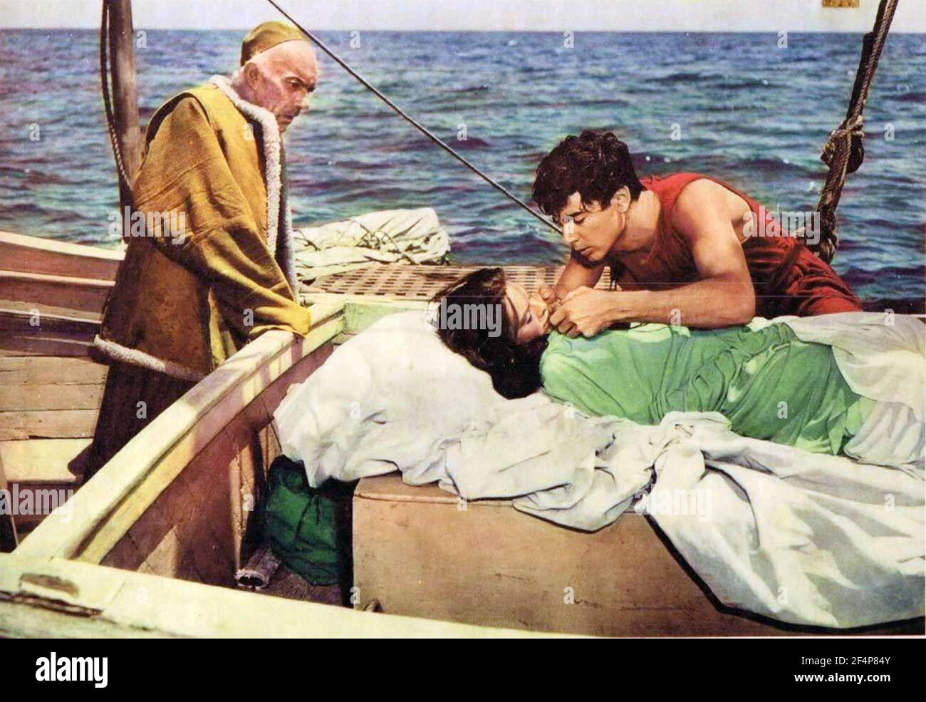 ATLANTIS, THE LOST CONTINENT 1961 MGM film with from left: Wolfe Barzell, Joyce Taylor, Sal Ponti Stock Photo