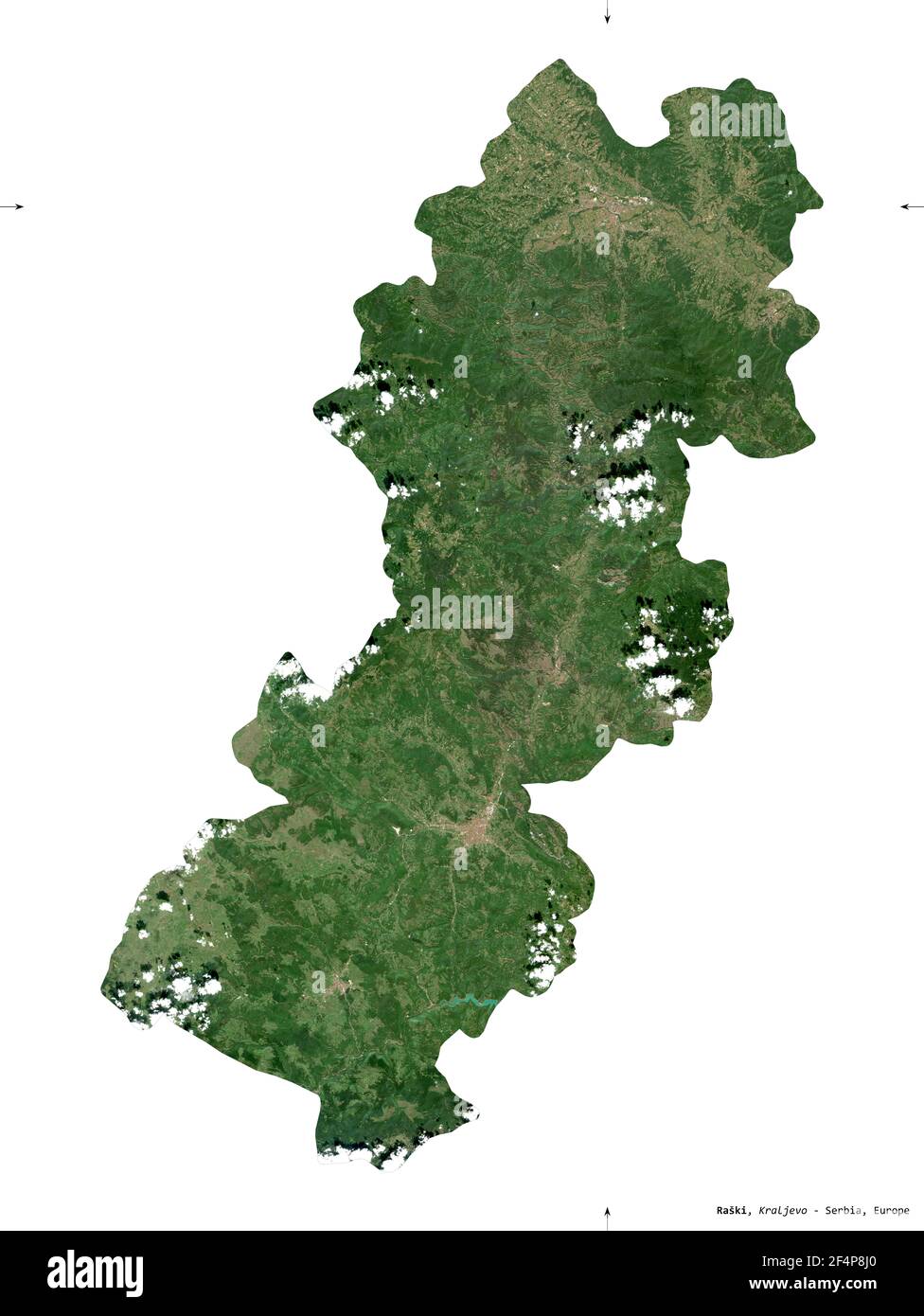 Raski, district of Serbia. Sentinel-2 satellite imagery. Shape isolated ...