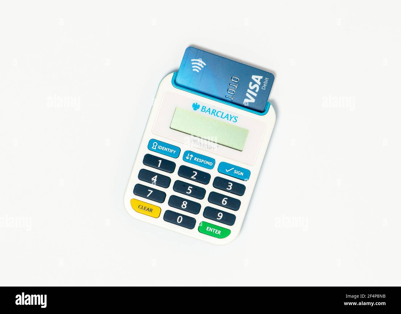 Barclays Pinsentry card reader device on white Stock Photo