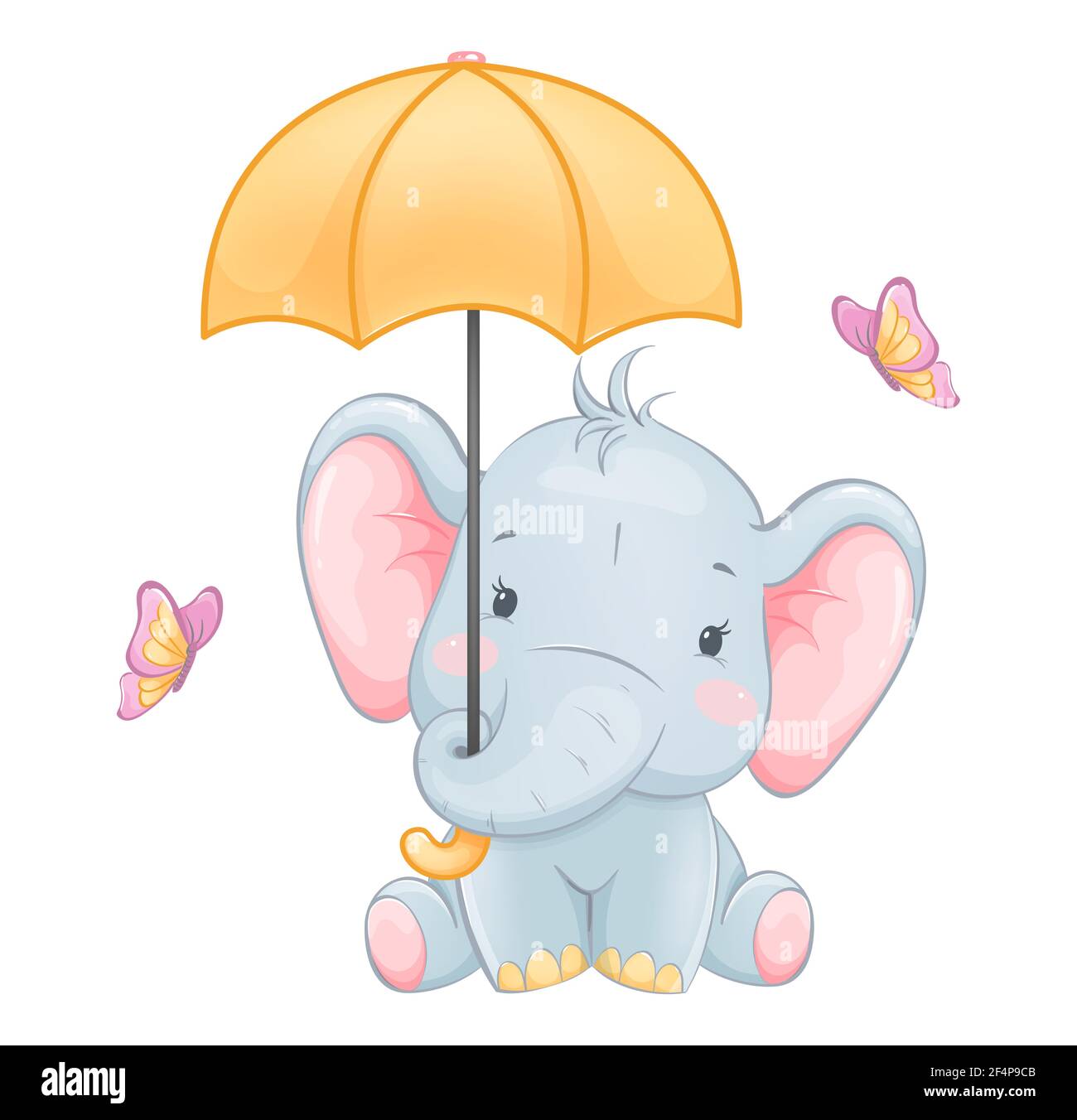 Cute Little Elephant Holding Umbrella Funny Cartoon Character Stock 