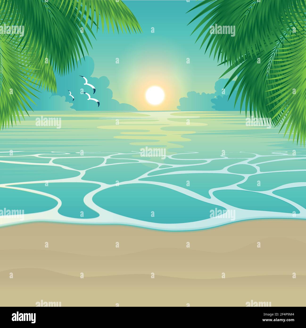 Bay, tropical beach. Vector background Stock Vector